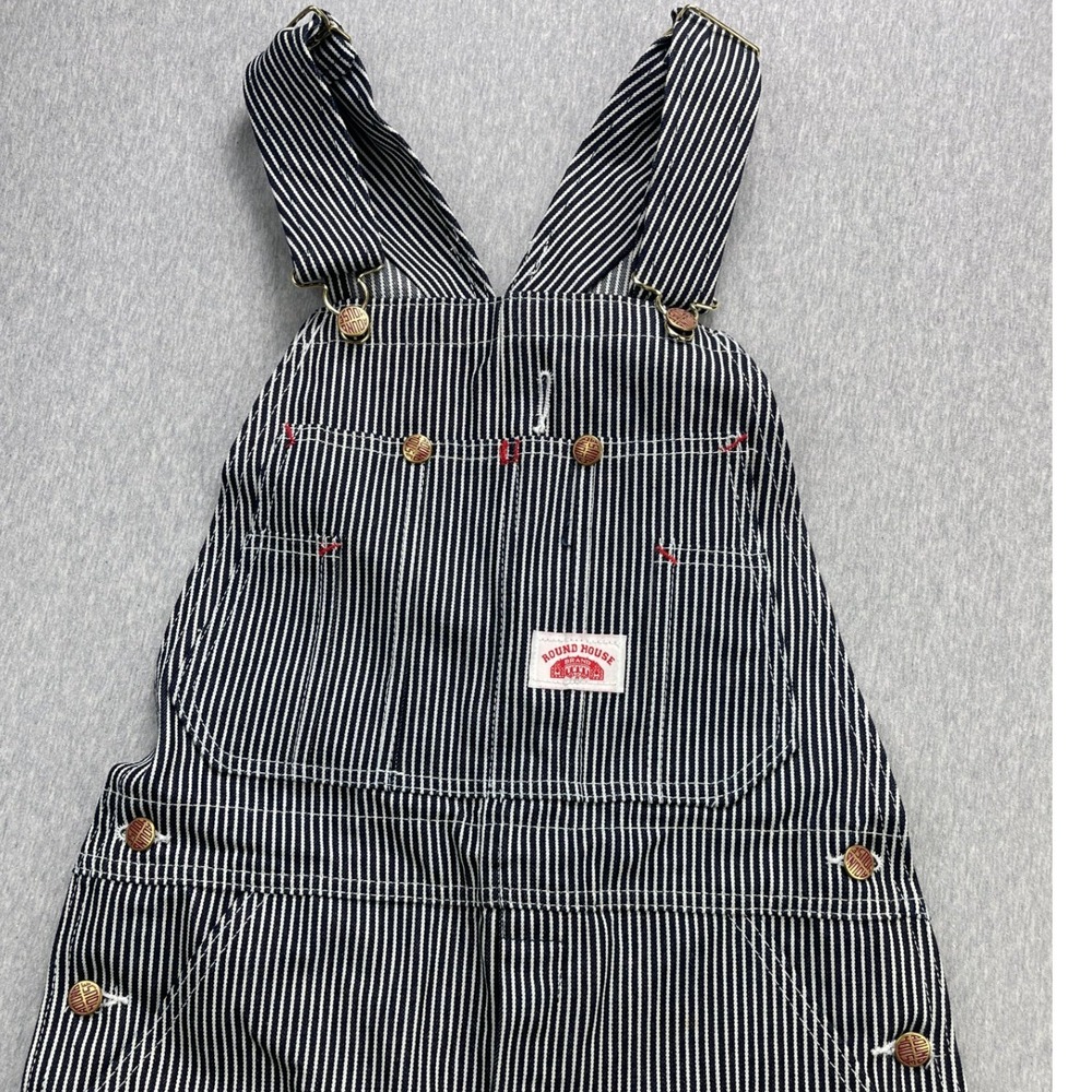 Round House Hickory Stripe Denim Overalls Mens 28x32 Blue White USA Workwear VTG